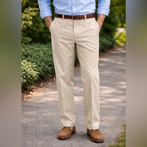 Savane Men’s Khaki Dress Pants 40x30 Stretch Classic Fit Beige